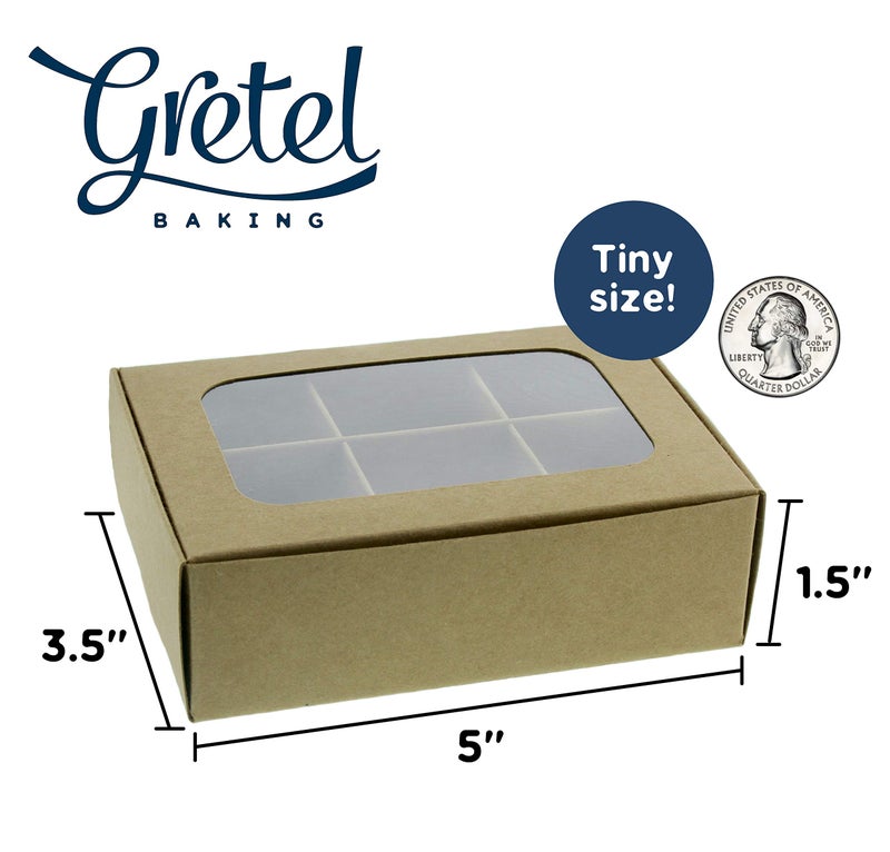 GRETEL BAKING 20pcs Kraft Treat Boxes with Window and Dividers | 6 X-SMALL compartments | 5 x 3.5 x 1.57 in | Empty candy boxes for gift giving, truffle box - perfect for Valentine's Day - Image 2